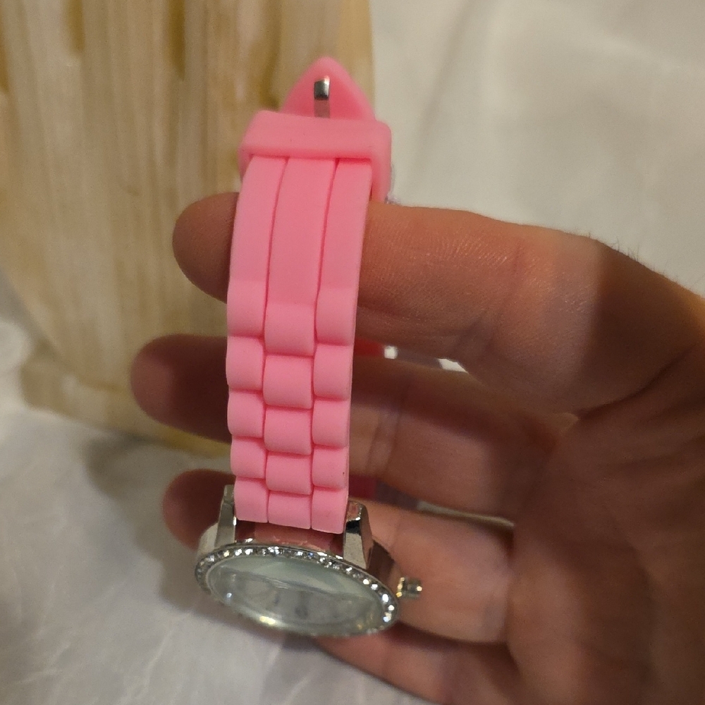 Geneva Quartz Watch with Pink Strap and Rhinestone Bezel - Picture 5 of 9
